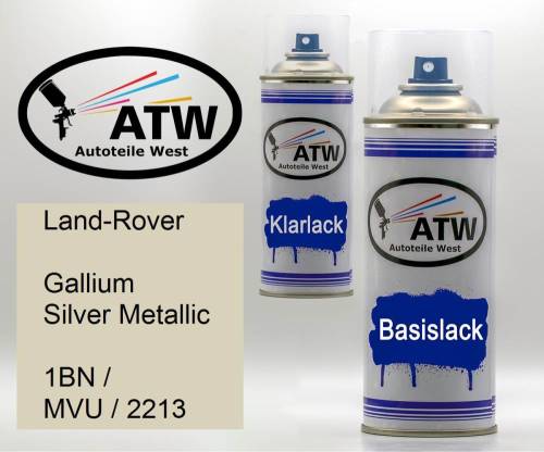 Land-Rover, Gallium Silver Metallic, 1BN / MVU / 2213: 400ml Sprühdose + 400ml Klarlack - Set, von ATW Autoteile West.